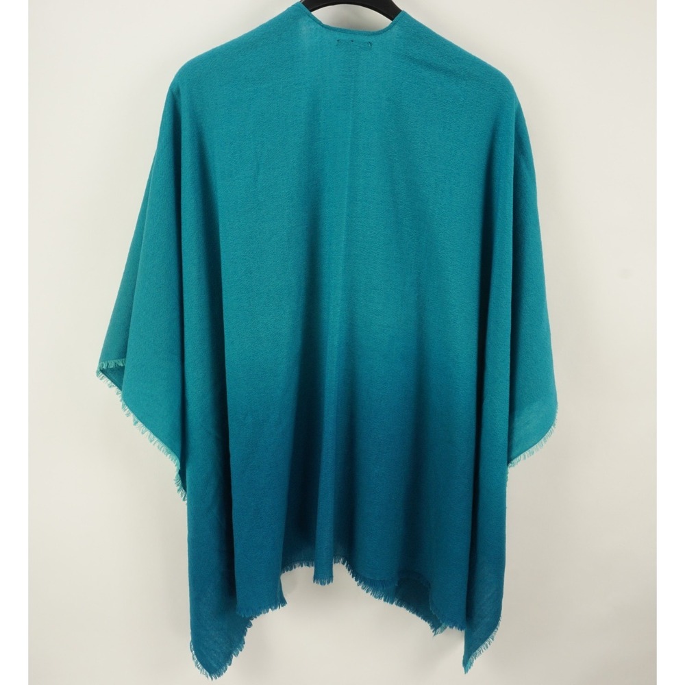 Eileen Fisher Wool & Silk Ombre Dip Dye Ruana Women's One Size Blue Raw Edge - Picture 2 of 9